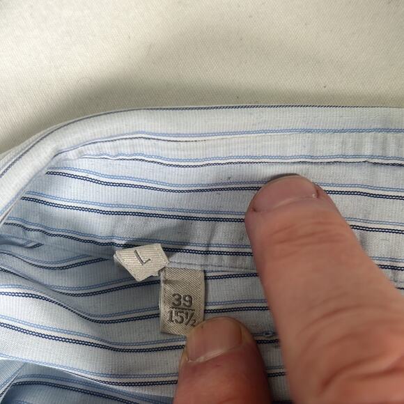 Ermenegildo Zegna dress shirt  blues and whites strip sze large - Picture 7 of 7
